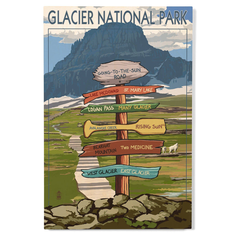 Glacier National Park, Montana, Going-To-The-Sun Road Mountain Signpost, Lantern Press Artwork, Wood Signs and Postcards Wood Lantern Press 