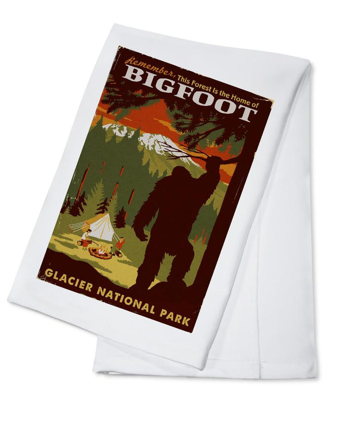 Glacier National Park, Montana, Home of Bigfoot, Lantern Press Artwork, Towels and Aprons Kitchen Lantern Press Cotton Towel 