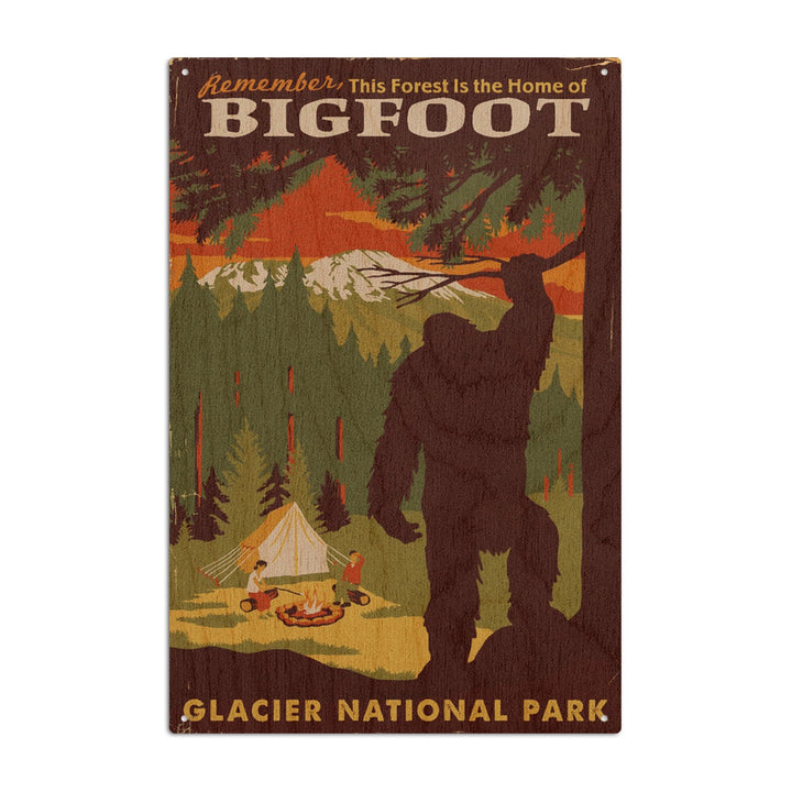 Glacier National Park, Montana, Home of Bigfoot, Lantern Press Artwork, Wood Signs and Postcards Wood Lantern Press 10 x 15 Wood Sign 