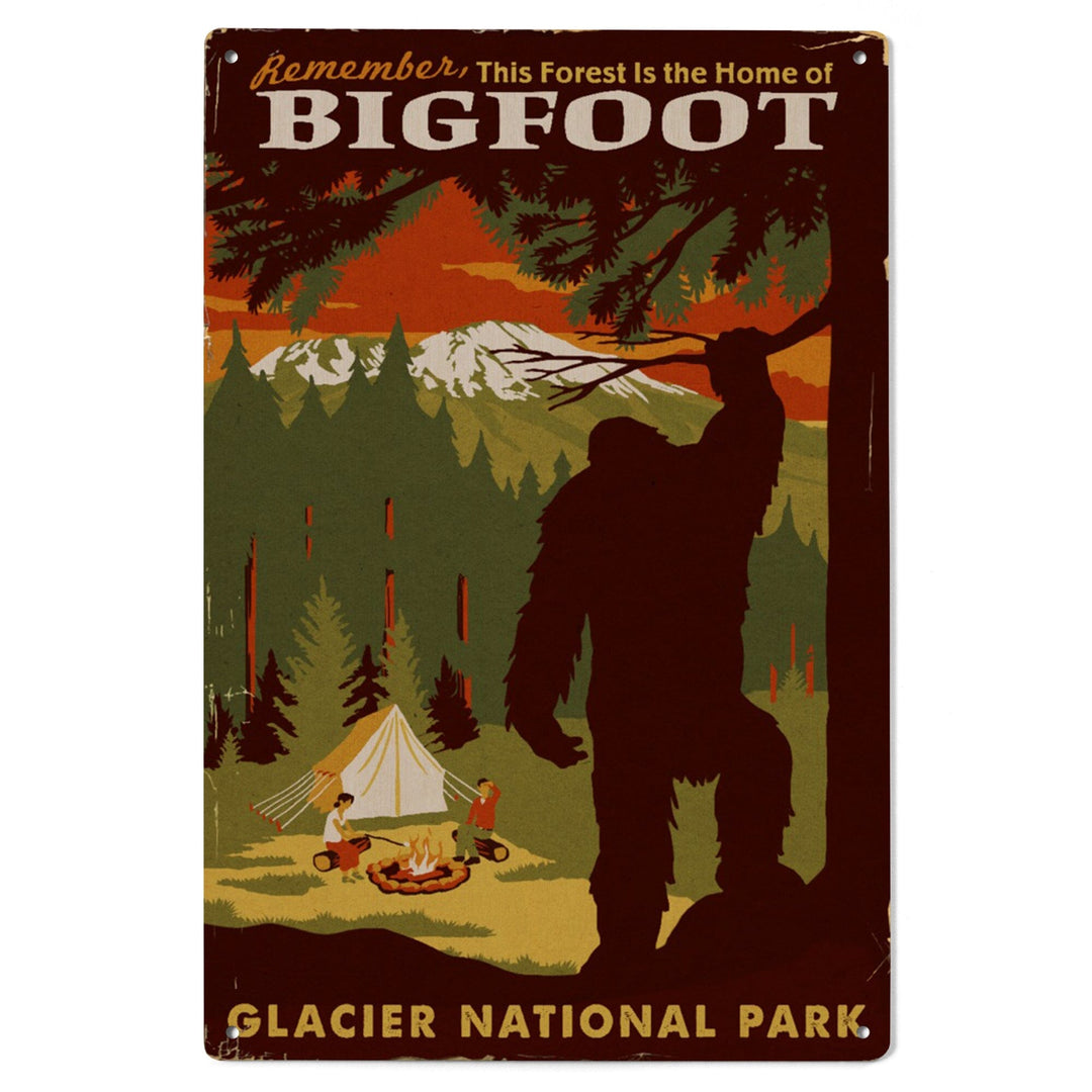 Glacier National Park, Montana, Home of Bigfoot, Lantern Press Artwork, Wood Signs and Postcards Wood Lantern Press 