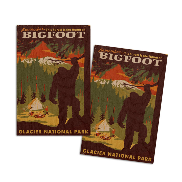 Glacier National Park, Montana, Home of Bigfoot, Lantern Press Artwork, Wood Signs and Postcards Wood Lantern Press 4x6 Wood Postcard Set 