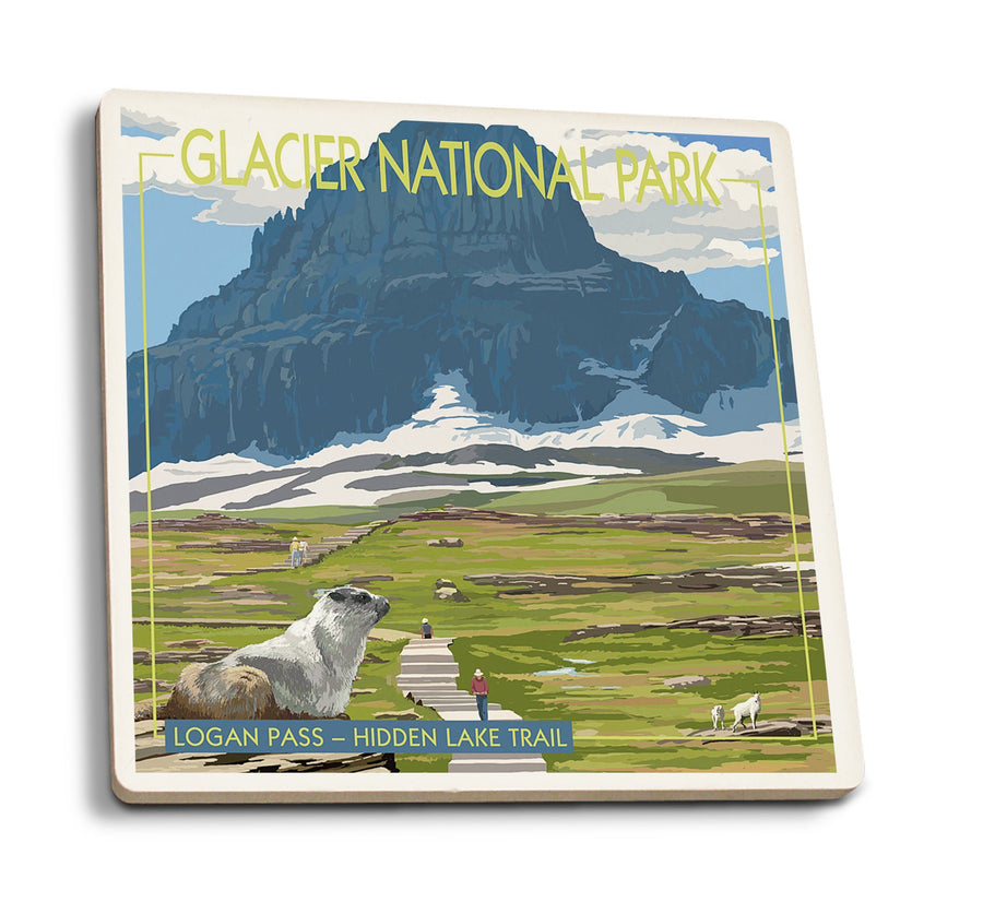 Glacier National Park, Montana, Logan Pass, Lantern Press Artwork, Coaster Set Coasters Lantern Press 