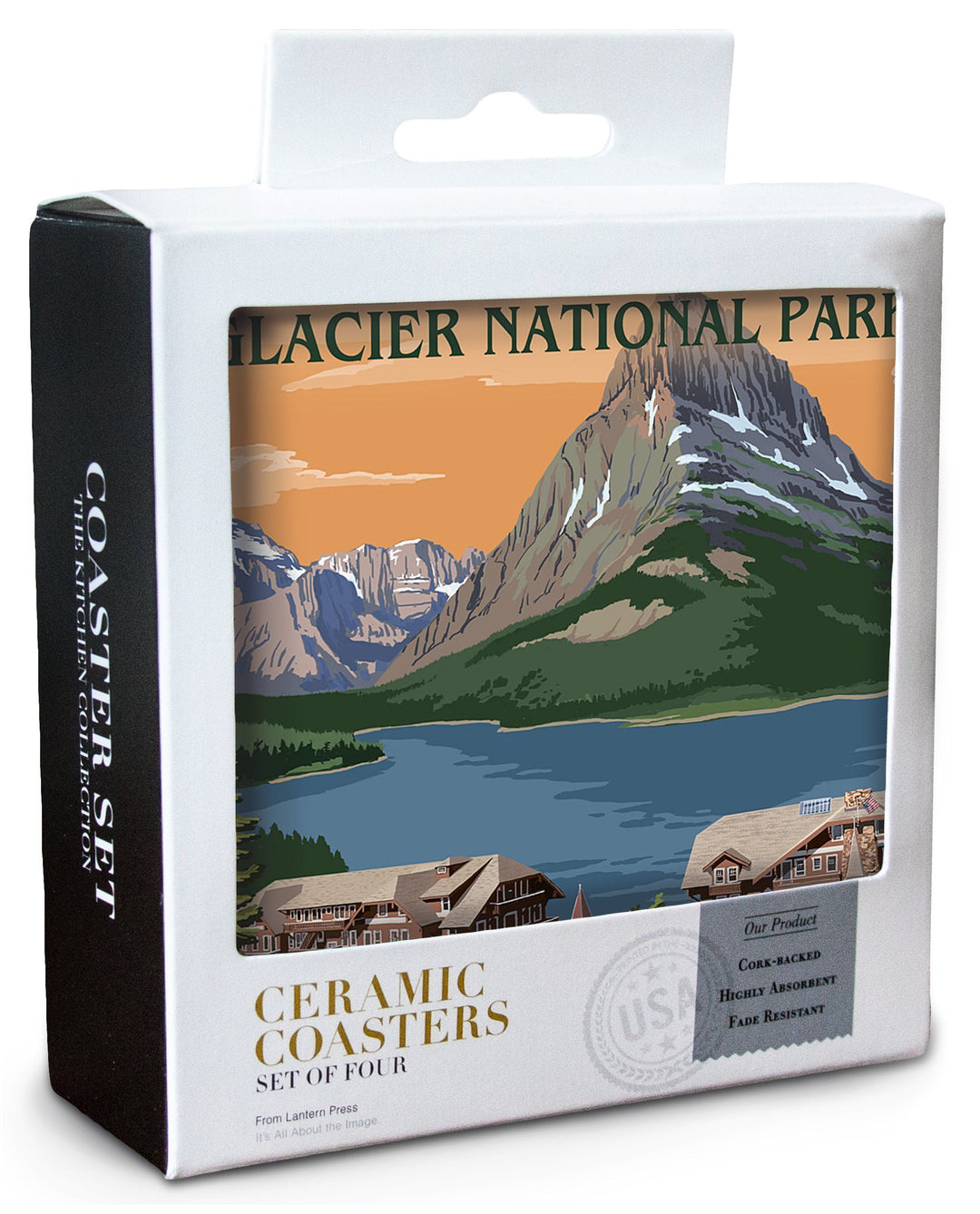 Glacier National Park, Montana, Many Glacier Hotel, Lantern Press Artwork, Coaster Set Coasters Lantern Press 