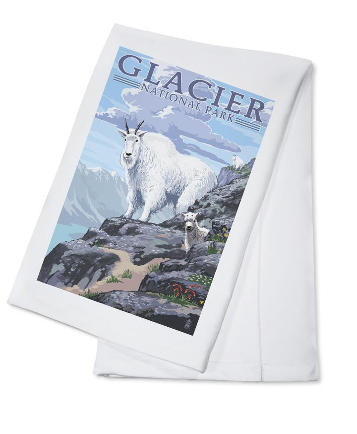 Glacier National Park, Montana, Mountain Goat & Kid, Lantern Press Artwork, Towels and Aprons Kitchen Lantern Press Cotton Towel 