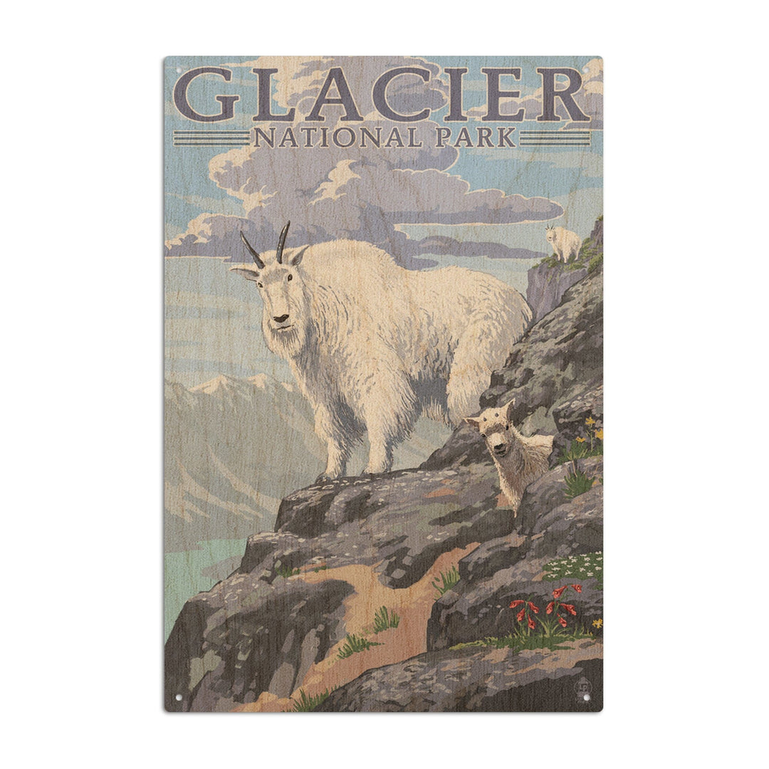 Glacier National Park, Montana, Mountain Goat & Kid, Lantern Press Artwork, Wood Signs and Postcards Wood Lantern Press 10 x 15 Wood Sign 