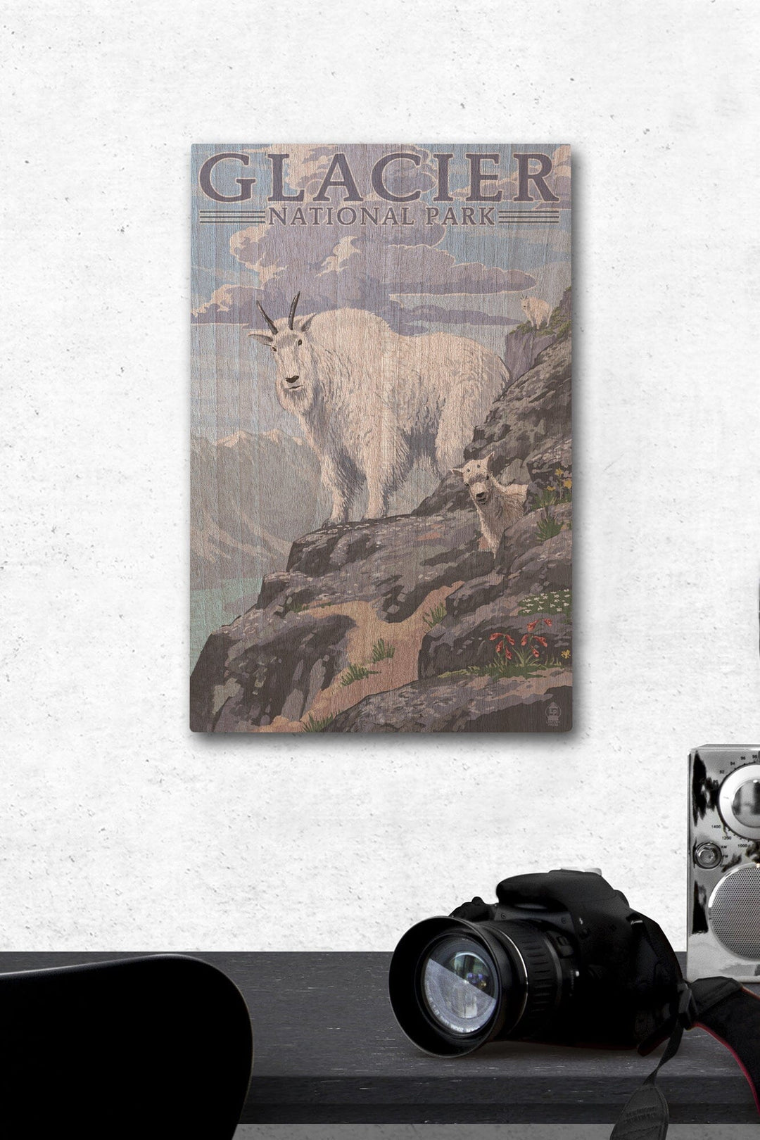 Glacier National Park, Montana, Mountain Goat & Kid, Lantern Press Artwork, Wood Signs and Postcards Wood Lantern Press 12 x 18 Wood Gallery Print 