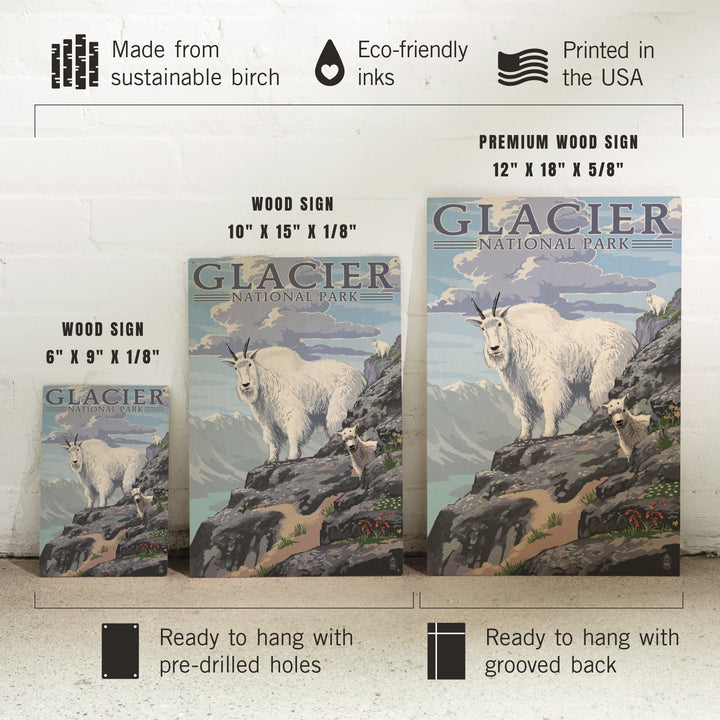 Glacier National Park, Montana, Mountain Goat & Kid, Lantern Press Artwork, Wood Signs and Postcards Wood Lantern Press 