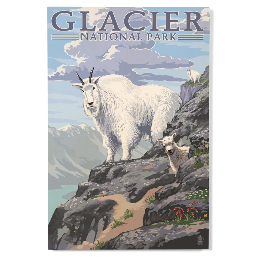 Glacier National Park, Montana, Mountain Goat & Kid, Lantern Press Artwork, Wood Signs and Postcards Wood Lantern Press 
