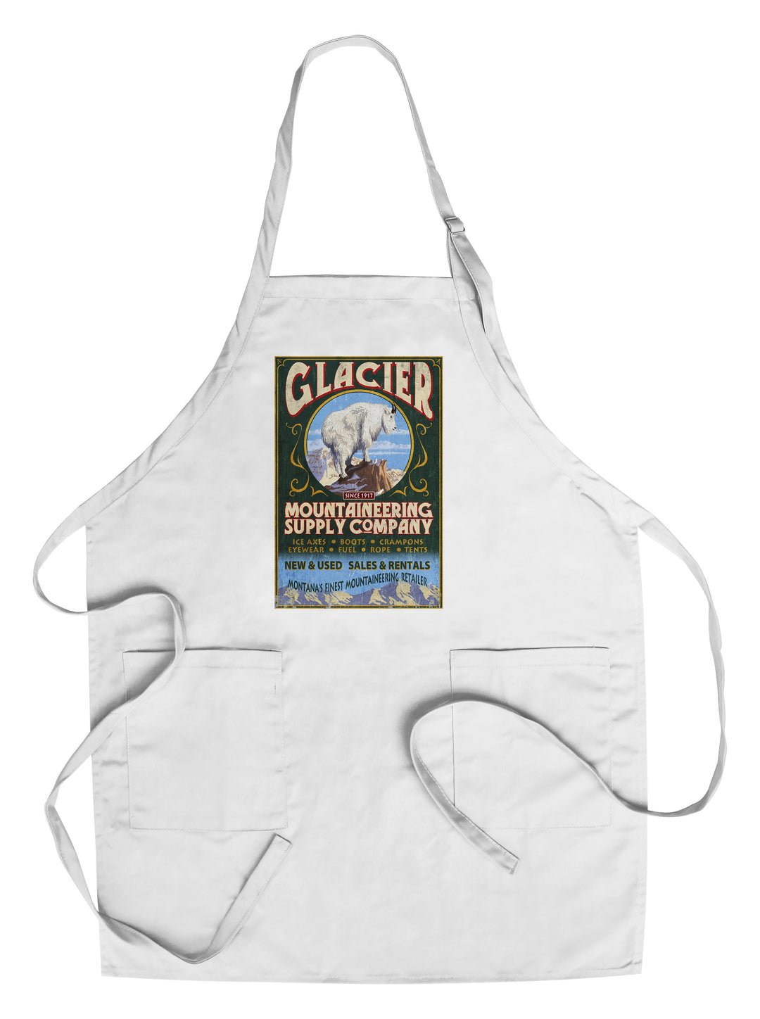 Glacier National Park, Montana, Mountain Goat Vintage Sign, Lantern Press Artwork, Towels and Aprons Kitchen Lantern Press Chef's Apron 