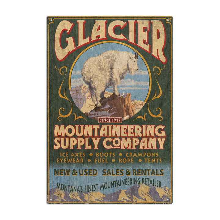 Glacier National Park, Montana, Mountain Goat Vintage Sign, Lantern Press Artwork, Wood Signs and Postcards Wood Lantern Press 10 x 15 Wood Sign 