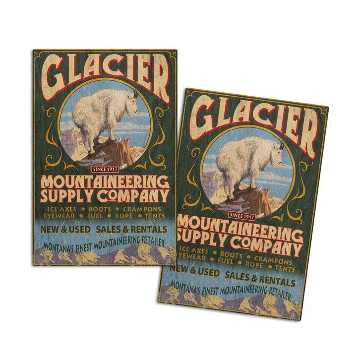 Glacier National Park, Montana, Mountain Goat Vintage Sign, Lantern Press Artwork, Wood Signs and Postcards Wood Lantern Press 4x6 Wood Postcard Set 