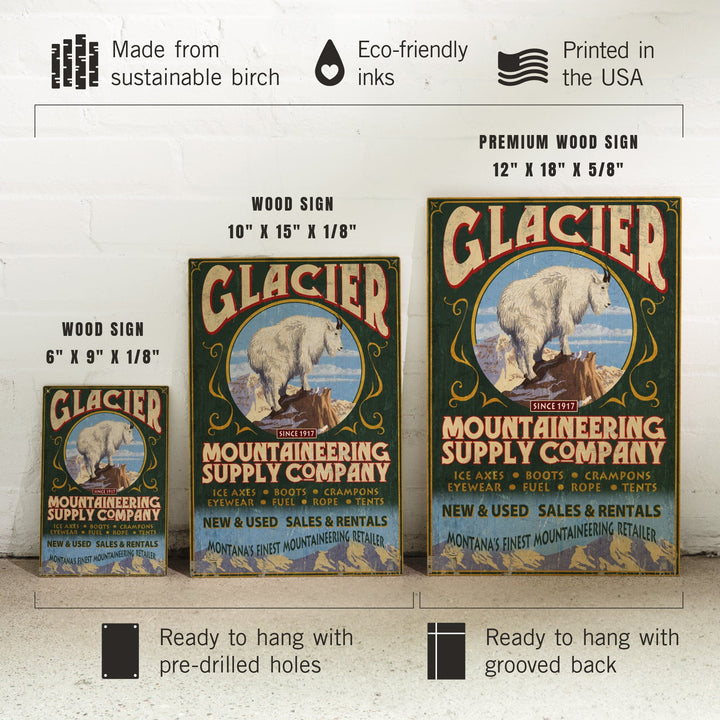 Glacier National Park, Montana, Mountain Goat Vintage Sign, Lantern Press Artwork, Wood Signs and Postcards Wood Lantern Press 