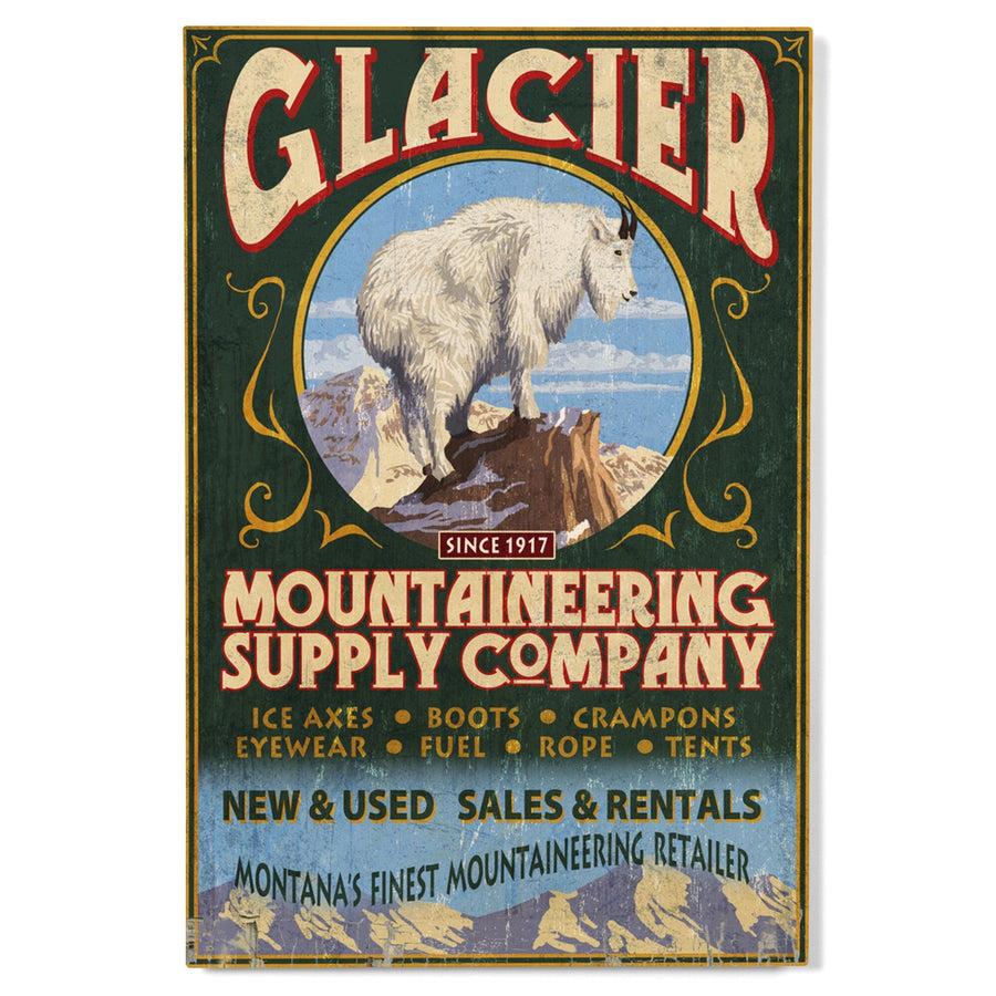 Glacier National Park, Montana, Mountain Goat Vintage Sign, Lantern Press Artwork, Wood Signs and Postcards Wood Lantern Press 