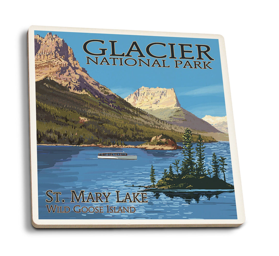 Glacier National Park, Montana, St. Mary Lake, Lantern Press Artwork, Coaster Set Coasters Lantern Press 