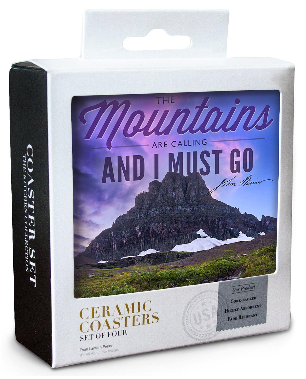Glacier National Park, Montana, The Mountains are Calling, Lantern Press Photography, Coaster Set Coasters Lantern Press 