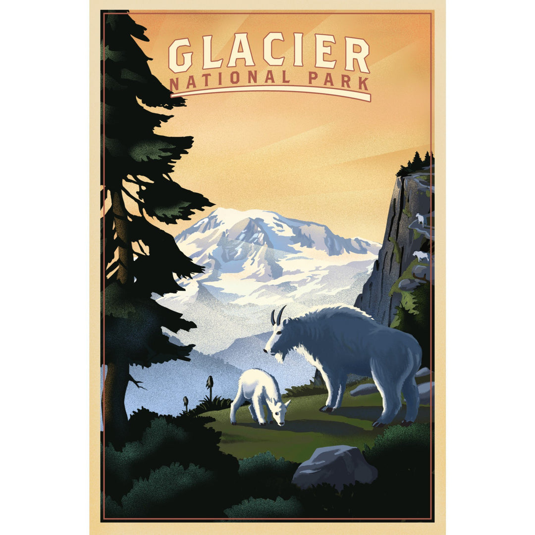 Glacier National Park, Mountain Goats & Mountain, Lantern Press Artwork, Towels and Aprons Kitchen Lantern Press 