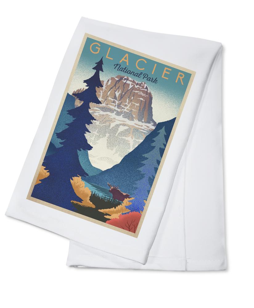 Glacier National Park, Mountain Scene, Lithograph, Lantern Press Artwork, Towels and Aprons Kitchen Lantern Press Cotton Towel 