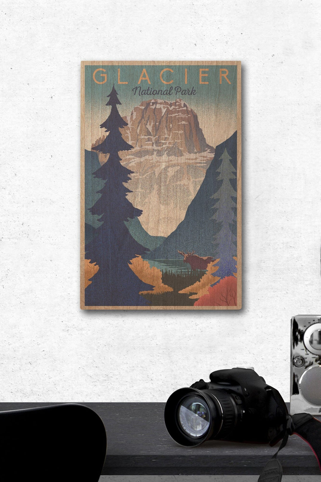 Glacier National Park, Mountain Scene, Lithograph, Lantern Press Artwork, Wood Signs and Postcards Wood Lantern Press 12 x 18 Wood Gallery Print 