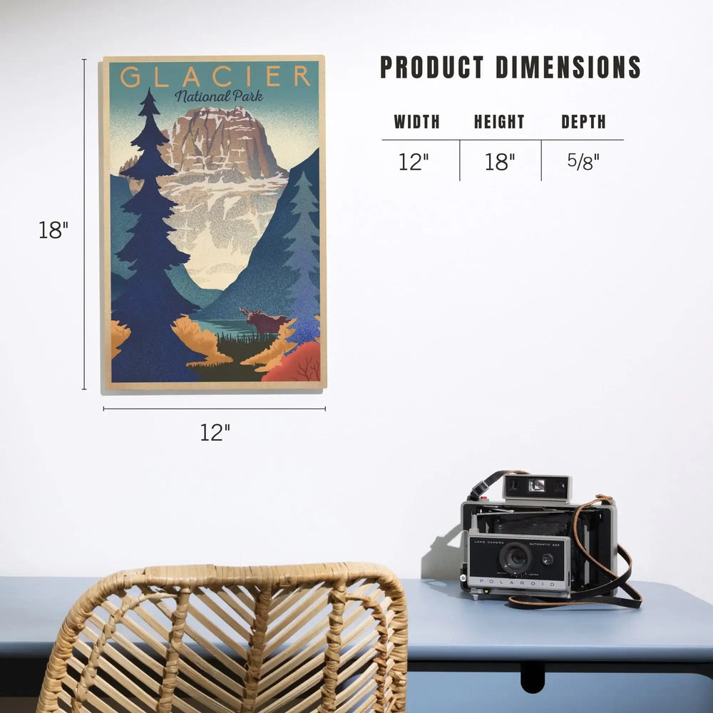Glacier National Park, Mountain Scene, Lithograph, Lantern Press Artwork, Wood Signs and Postcards - Lantern Press