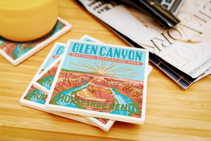 Glen Canyon National Recreation Area, Utah, Explorer Series, Horseshoe Bend, Lantern Press Artwork, Coaster Set Coasters Lantern Press 
