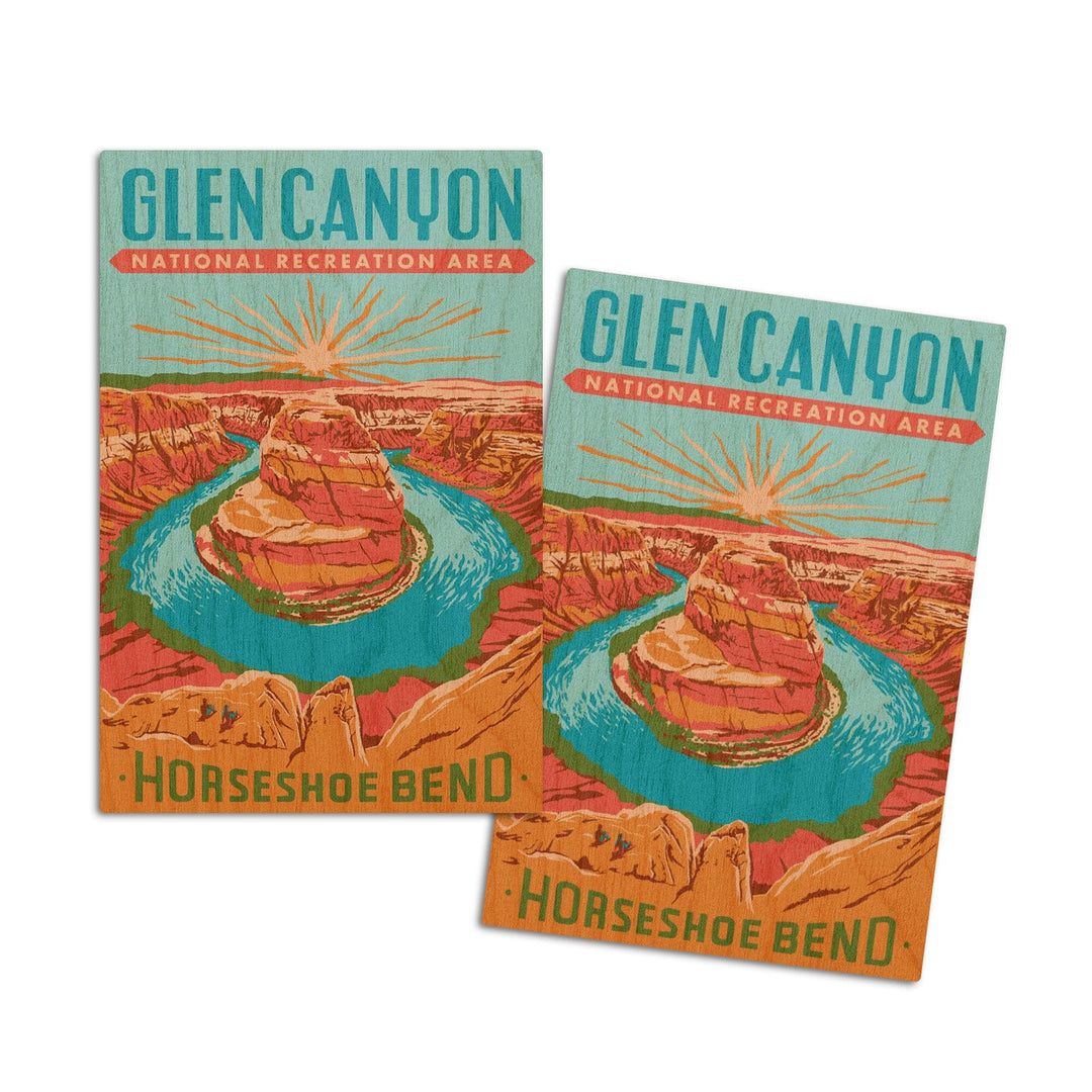 Glen Canyon National Recreation Area, Utah, Explorer Series, Horseshoe Bend, Lantern Press Artwork, Wood Signs and Postcards Wood Lantern Press 4x6 Wood Postcard Set 