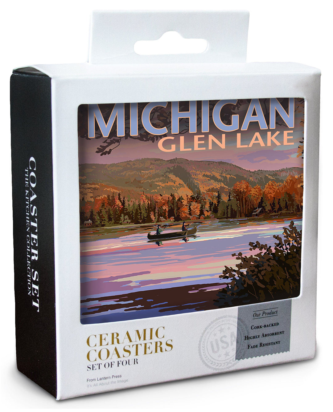 Glen Lake, Michigan, Lake Scene at Dusk, Lantern Press Artwork, Coaster Set Coasters Lantern Press 