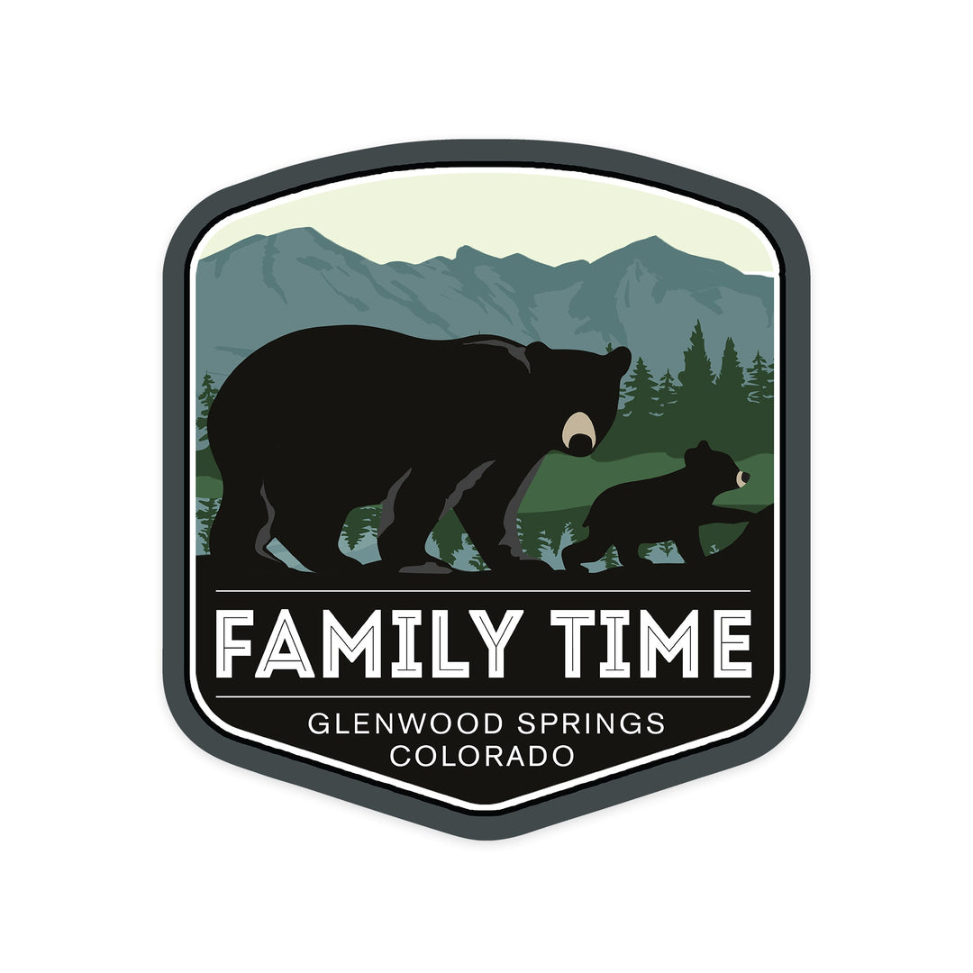 Glenwood Springs, Colorado, Family Time, Black Bear and Cub, Contour Sticker Lantern Press 