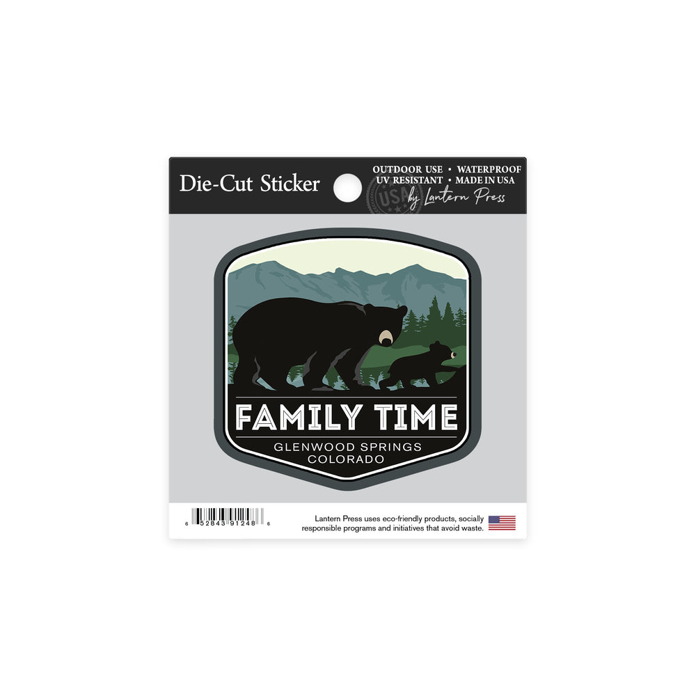 Glenwood Springs, Colorado, Family Time, Black Bear and Cub, Contour Sticker Lantern Press 
