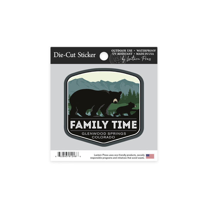Glenwood Springs, Colorado, Family Time, Black Bear and Cub, Contour, Vinyl Sticker - Lantern Press