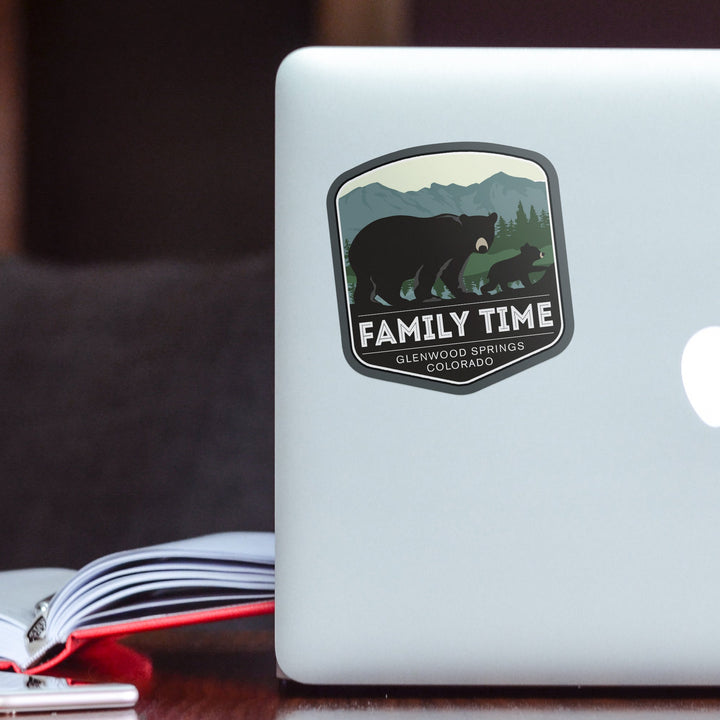 Glenwood Springs, Colorado, Family Time, Black Bear and Cub, Contour Sticker Lantern Press 