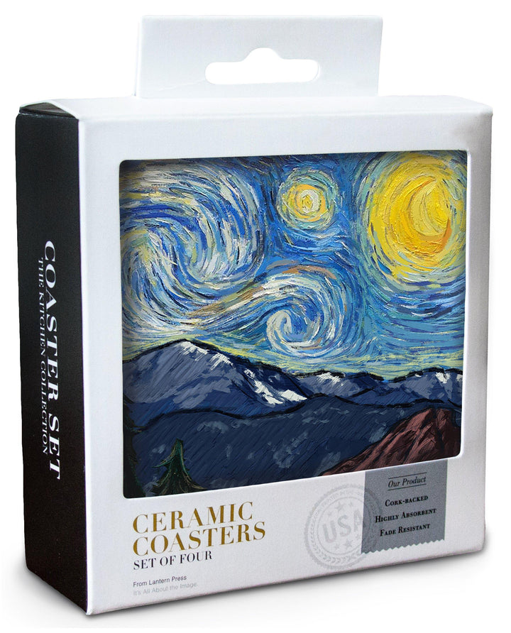 Glenwood Springs, Colorado, Starry Night, Lantern Press Artwork, Coaster Set Coasters Lantern Press 