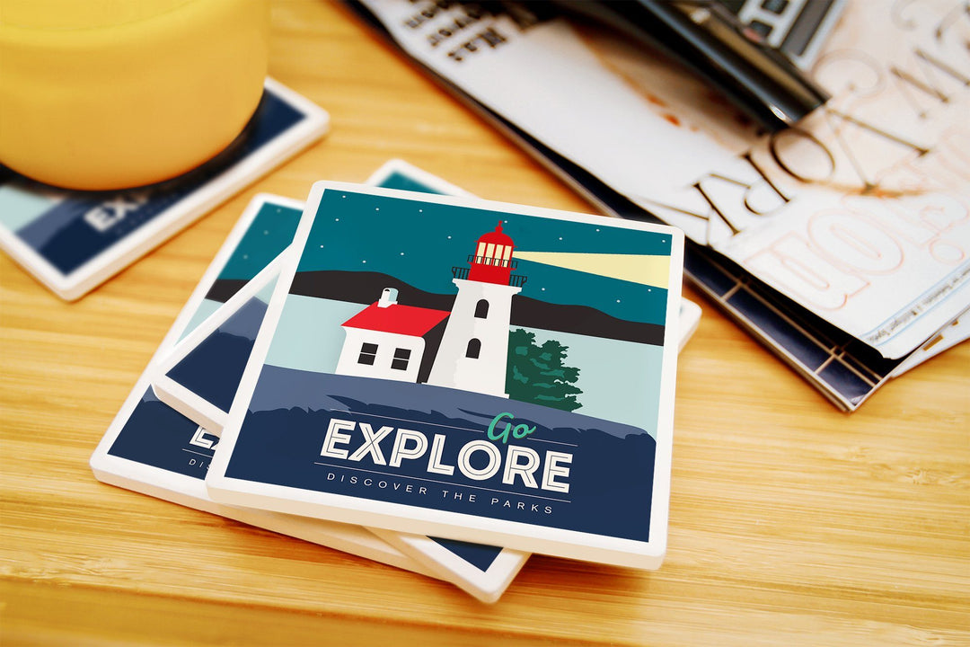 Go Explore (Lighthouse), Discover the Parks, Vector Style, Coaster Set Coasters Lantern Press 