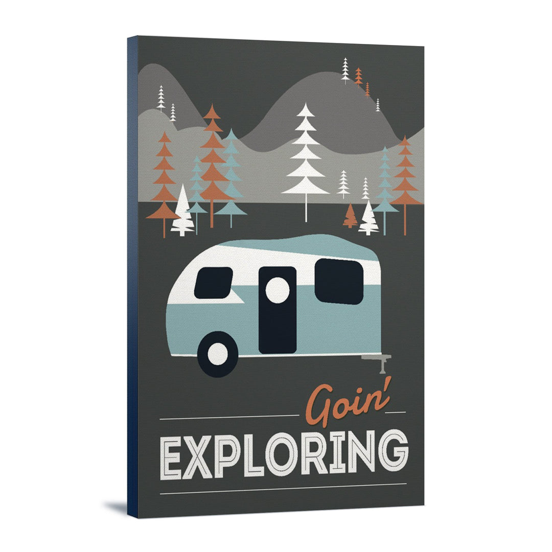 Goin' Exploring, Retro Camper, Lantern Press Artwork, Stretched Canvas Canvas Lantern Press 12x18 Stretched Canvas 