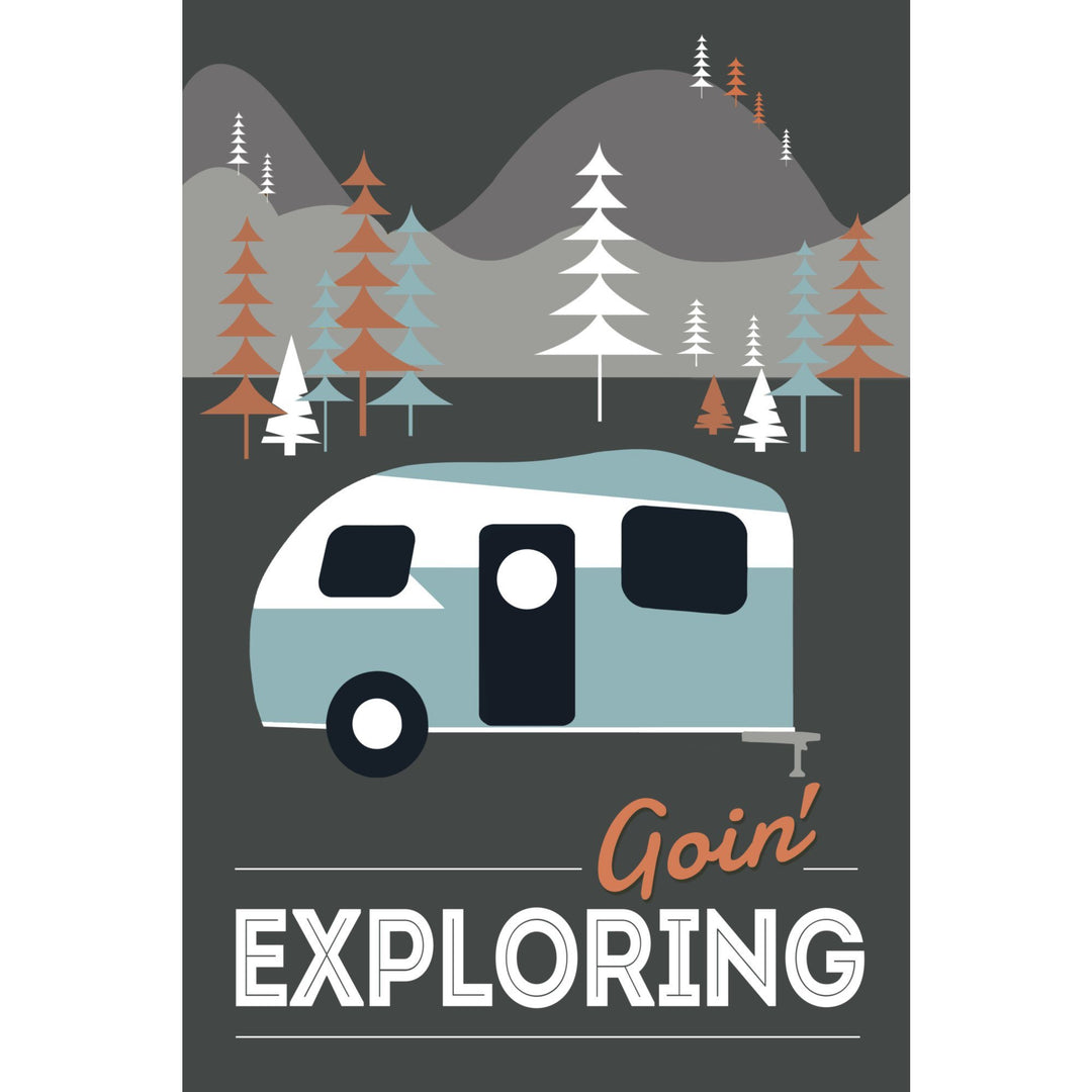 Goin' Exploring, Retro Camper, Lantern Press Artwork, Stretched Canvas Canvas Lantern Press 