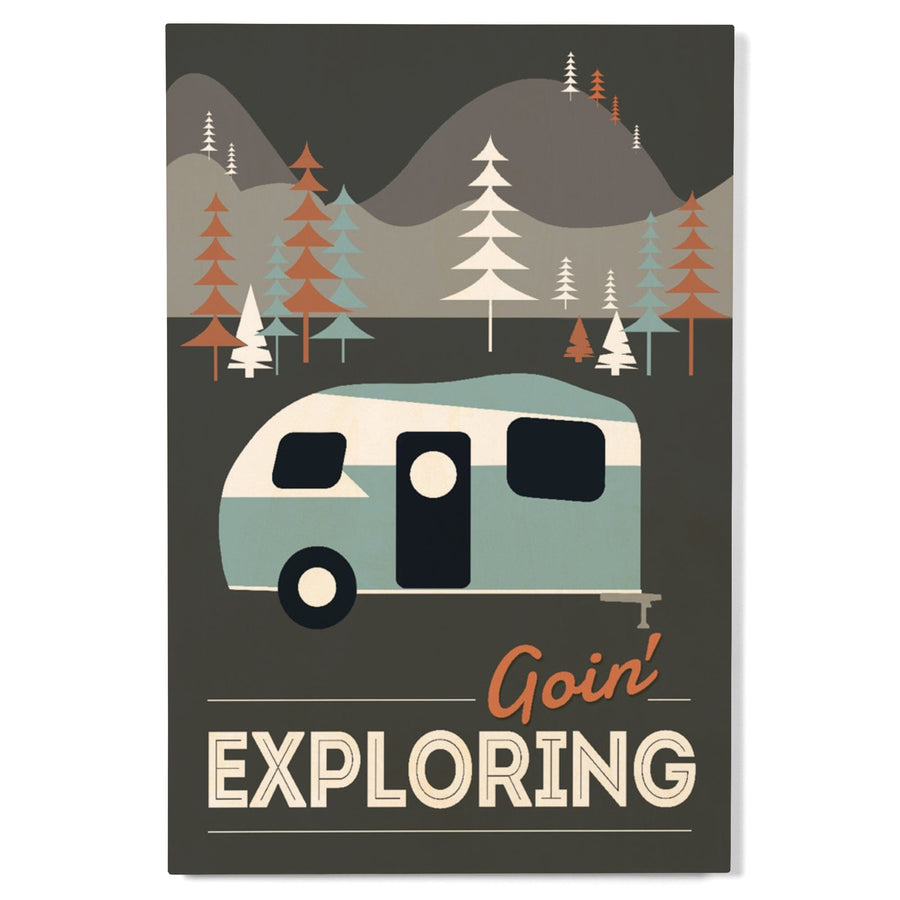 Goin' Exploring, Retro Camper, Lantern Press Artwork, Wood Signs and Postcards Wood Lantern Press 