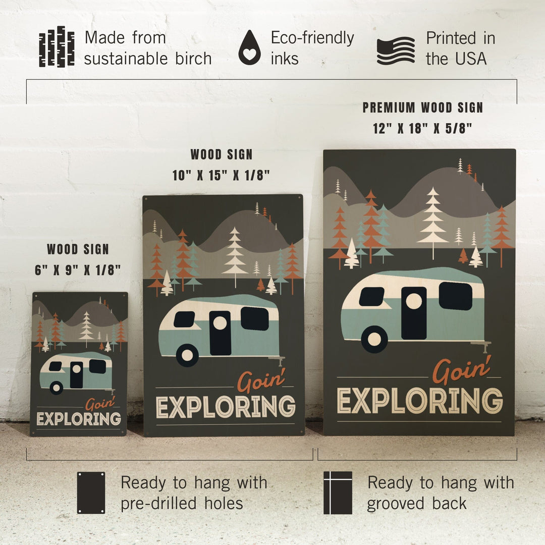 Goin' Exploring, Retro Camper, Lantern Press Artwork, Wood Signs and Postcards Wood Lantern Press 