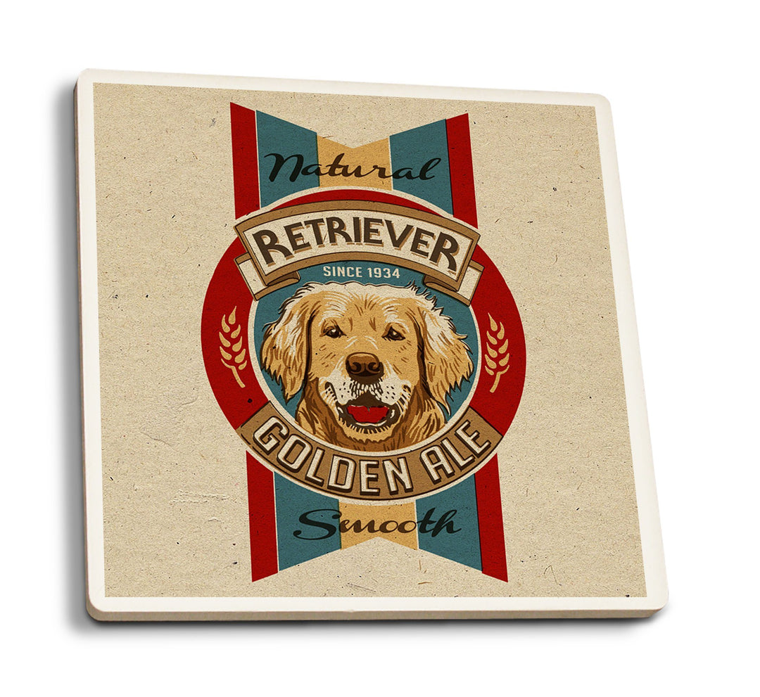 Golden Retriever Ale, Retro Beer Ad, Lantern Press Artwork, Coaster Set Coasters Lantern Press 