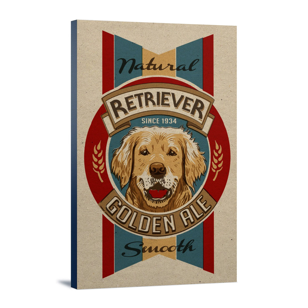 Golden Retriever Ale, Retro Beer Ad, Lantern Press Artwork, Stretched Canvas Canvas Lantern Press 12x18 Stretched Canvas 