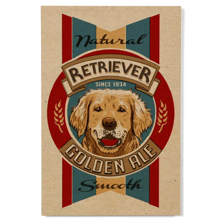 Golden Retriever Ale, Retro Beer Ad, Lantern Press Artwork, Wood Signs and Postcards Wood Lantern Press 