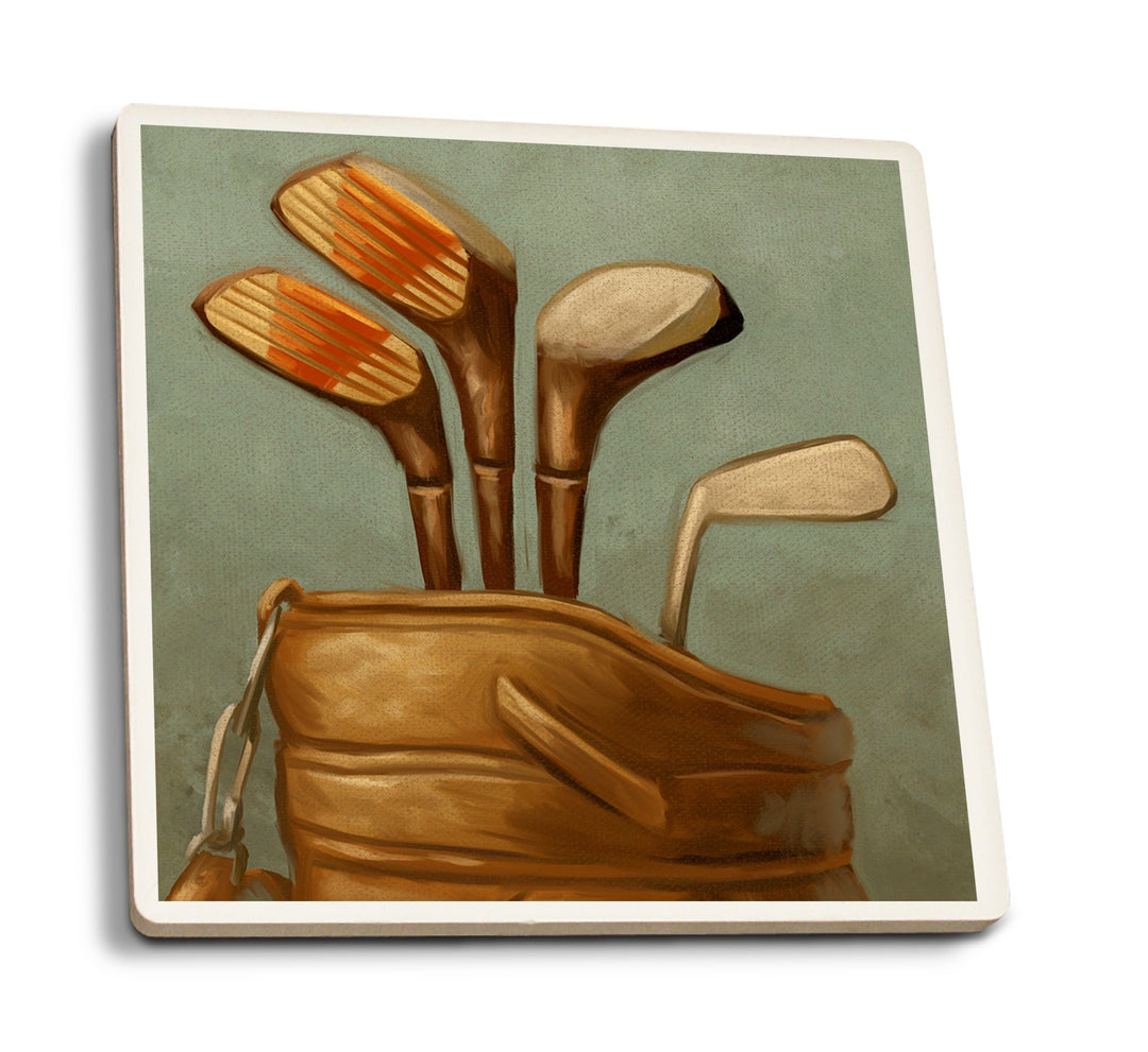 Golf Clubs, Oil Painting, Lantern Press Artwork, Coaster Set Coasters Lantern Press 