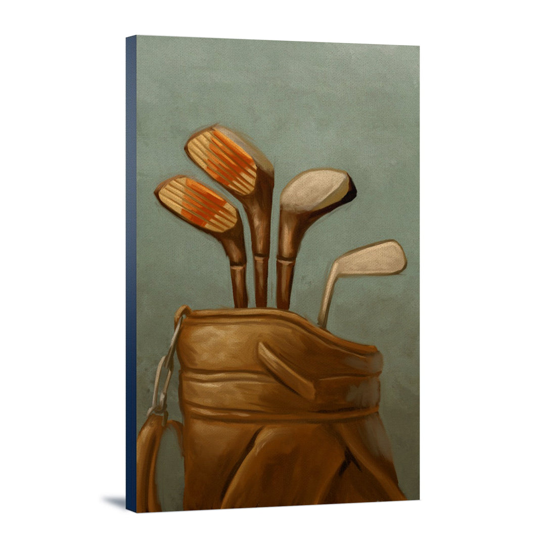 Golf Clubs, Oil Painting, Lantern Press Artwork, Stretched Canvas Canvas Lantern Press 12x18 Stretched Canvas 