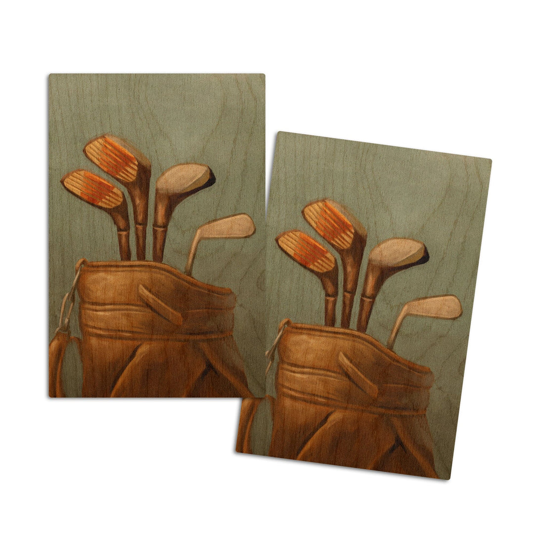 Golf Clubs, Oil Painting, Lantern Press Artwork, Wood Signs and Postcards Wood Lantern Press 4x6 Wood Postcard Set 