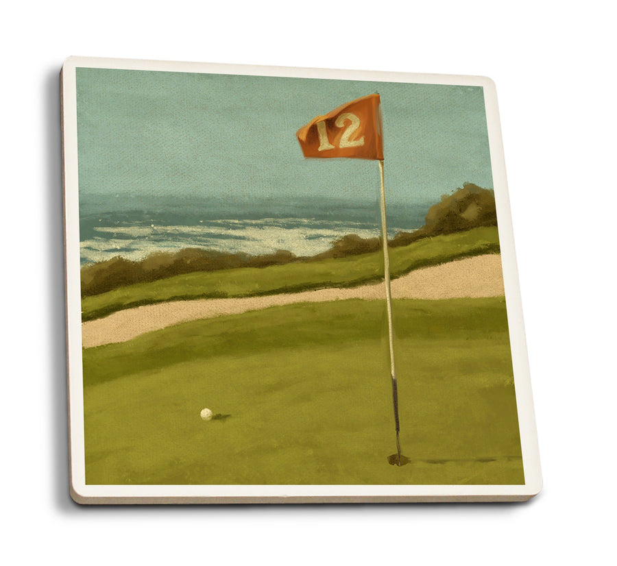Golf Green, Oil Painting, Lantern Press Artwork, Coaster Set Coasters Lantern Press 