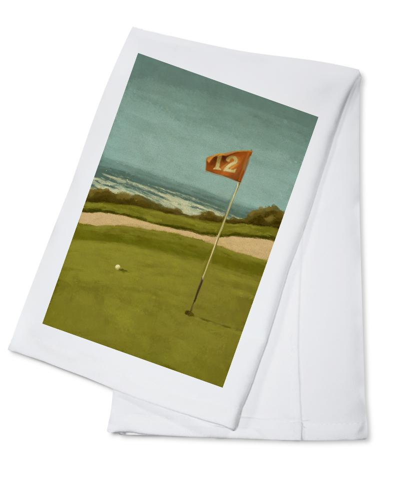 Golf Green, Oil Painting, Lantern Press Artwork, Towels and Aprons Kitchen Lantern Press Cotton Towel 
