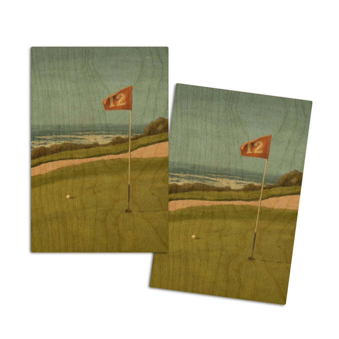Golf Green, Oil Painting, Lantern Press Artwork, Wood Signs and Postcards Wood Lantern Press 4x6 Wood Postcard Set 