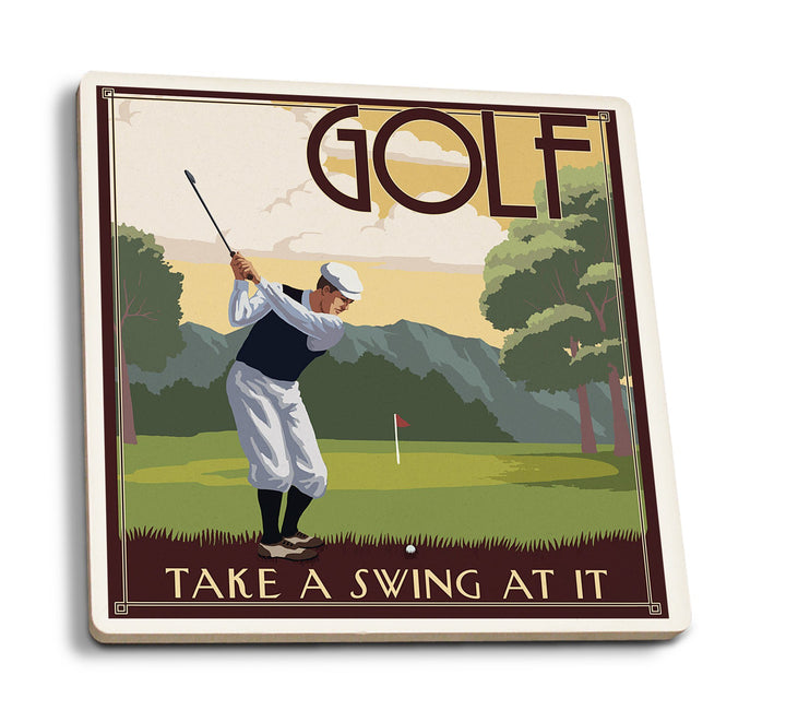 Golf, Take a Swing at It, Lantern Press Artwork, Coaster Set Coasters Lantern Press 
