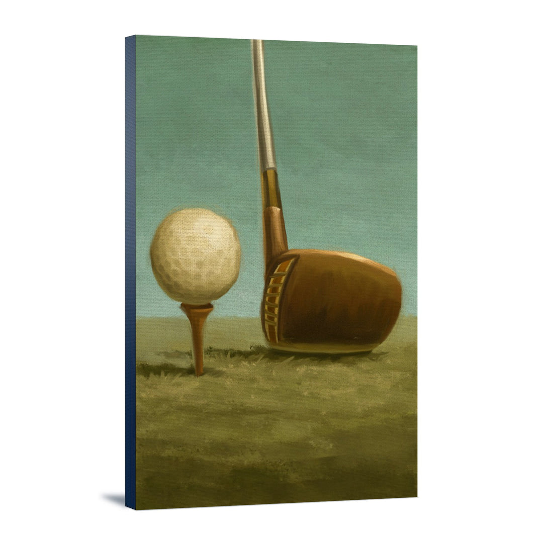 Golf, Tee & Club, Oil Painting, Lantern Press Artwork, Stretched Canvas Canvas Lantern Press 12x18 Stretched Canvas 
