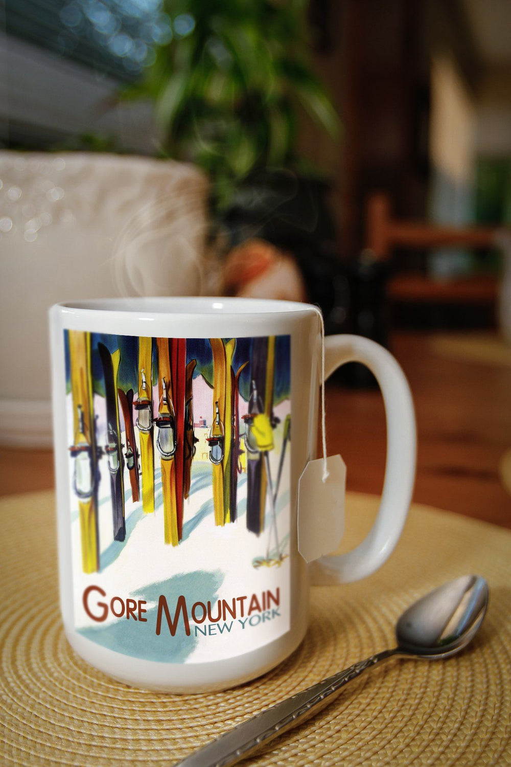 Gore Mountain, New York, Colorful Skis, Lantern Press Artwork, Ceramic Mug Mugs Lantern Press 