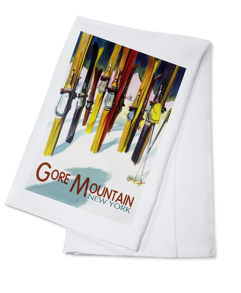 Gore Mountain, New York, Colorful Skis, Lantern Press Artwork, Towels and Aprons Kitchen Lantern Press Cotton Towel 
