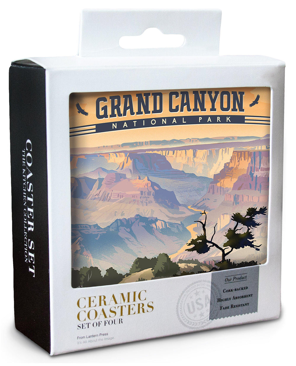 Grand Canyon National Park, Arizona, Desert View, Lithograph National Park Series, Lantern Press Artwork, Coaster Set Coasters Lantern Press 